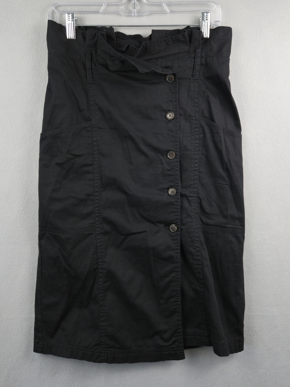 Banana Republic Paperbag Waist Button Front Midi Skirt Black 6